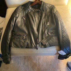 Andrew Marc foax leather quilted moto jacket